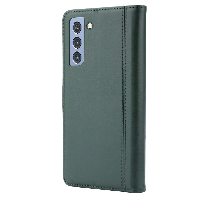 For Samsung Galaxy S21 FE Calf Texture Double Fold Clasp Horizontal Flip Leather Case with Photo Frame & Holder & Card Slots & Wallet(Green) by buy2fix