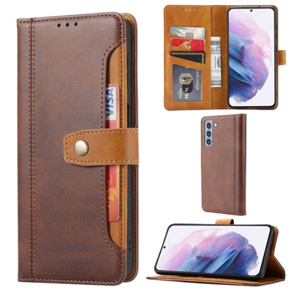 For Samsung Galaxy S21 FE Calf Texture Double Fold Clasp Horizontal Flip Leather Case with Photo Frame & Holder & Card Slots & Wallet(Brown) by buy2fix