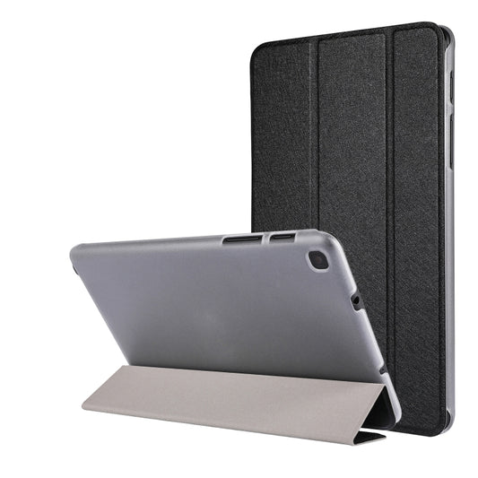 Silk Texture Three-fold Horizontal Flip Leather Case with Holder For Samsung Galaxy Tab A7 Lite 8.7 T220 / T225(Black) - Samsung Accessories by buy2fix | Online Shopping UK | buy2fix