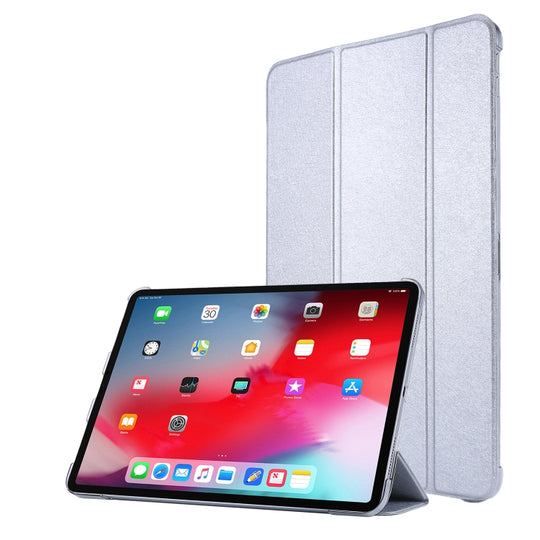 For iPad Air 13 2025 / 2024 / iPad Pro 12.9 2022 / 2021 Silk Texture Three-fold Horizontal Flip Leather Tablet Case with Holder & Pen Slot(Silver)