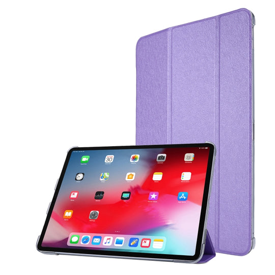For iPad Air 13 2025 / 2024 / iPad Pro 12.9 2022 / 2021 Silk Texture Three-fold Horizontal Flip Leather Tablet Case with Holder & Pen Slot(Purple)