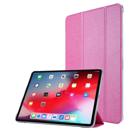 For iPad Air 13 2025 / 2024 / iPad Pro 12.9 2022 / 2021 Silk Texture Three-fold Horizontal Flip Leather Tablet Case with Holder & Pen Slot(Rose Red)