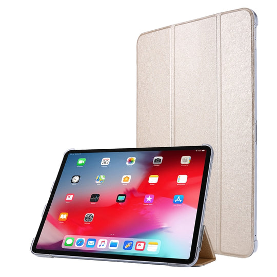 For iPad Air 13 2025 / 2024 / iPad Pro 12.9 2022 / 2021 Silk Texture Three-fold Horizontal Flip Leather Tablet Case with Holder & Pen Slot(Gold)
