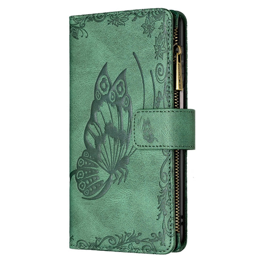 For Xiaomi Redmi Note 9 Pro Max Flying Butterfly Embossing Pattern Zipper Horizontal Flip Leather Case with Holder & Card Slots & Wallet(Green) by buy2fix