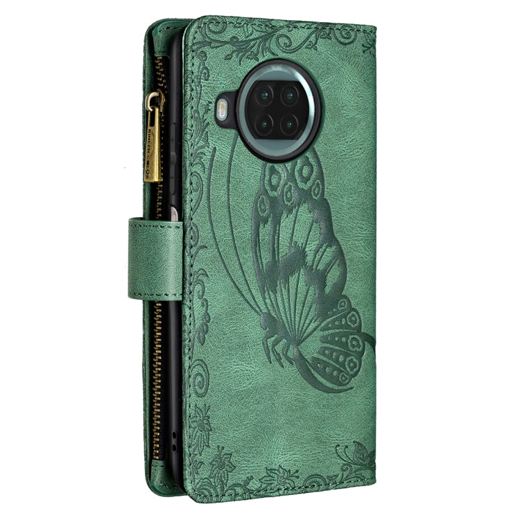 For Xiaomi Mi 10T Lite 5G Flying Butterfly Embossing Pattern Zipper Horizontal Flip Leather Case with Holder & Card Slots & Wallet(Green) by buy2fix