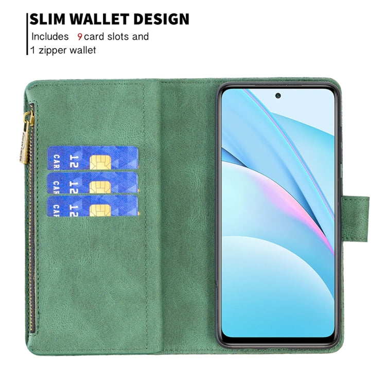 For Xiaomi Mi 10T Lite 5G Flying Butterfly Embossing Pattern Zipper Horizontal Flip Leather Case with Holder & Card Slots & Wallet(Green) by buy2fix
