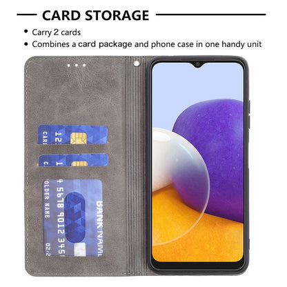 For Samsung Galaxy A22 5G Rhombus Texture Horizontal Flip Magnetic Leather Case with Holder & Card Slots(Grey) by buy2fix