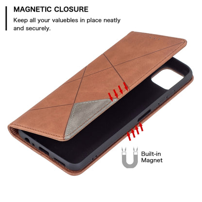 For Samsung Galaxy A22 5G Rhombus Texture Horizontal Flip Magnetic Leather Case with Holder & Card Slots(Brown) by buy2fix