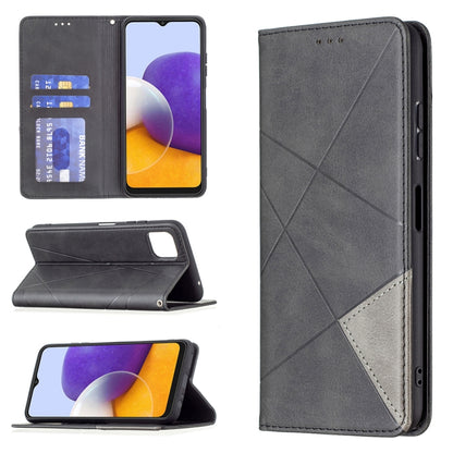 For Samsung Galaxy A22 5G Rhombus Texture Horizontal Flip Magnetic Leather Case with Holder & Card Slots(Black) by buy2fix