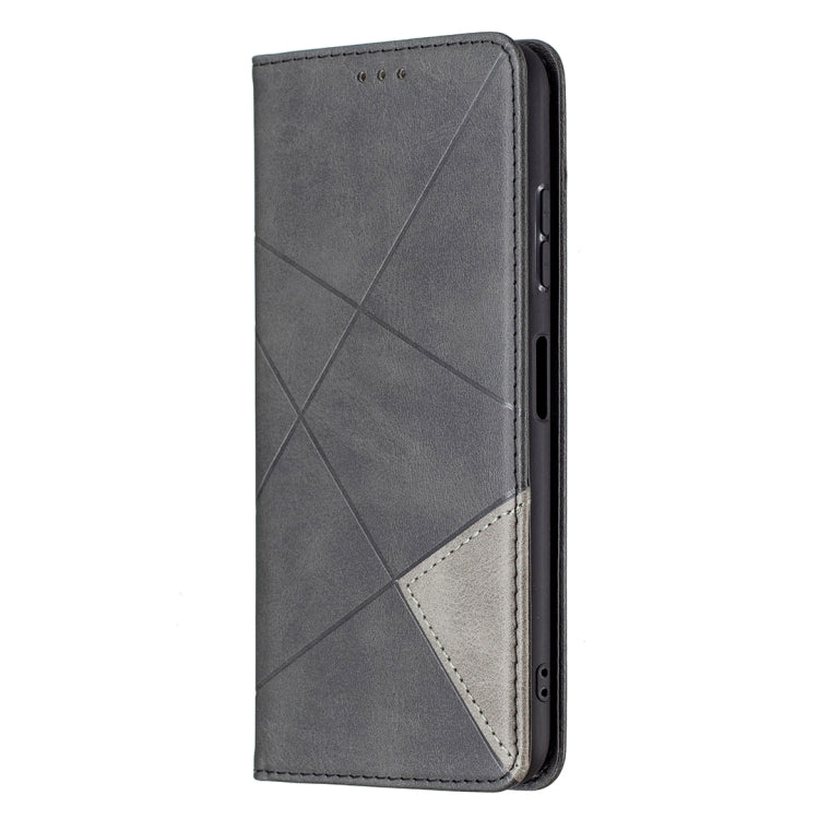 For Samsung Galaxy A22 5G Rhombus Texture Horizontal Flip Magnetic Leather Case with Holder & Card Slots(Black) by buy2fix