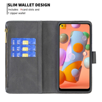 For Samsung Galaxy A11 Flying Butterfly Embossing Pattern Zipper Horizontal Flip Leather Case with Holder & Card Slots & Wallet(Black) by buy2fix