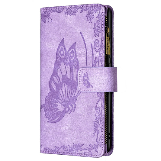 For Samsung Galaxy A52 4G / 5G Flying Butterfly Embossing Pattern Zipper Horizontal Flip Leather Case with Holder & Card Slots & Wallet(Purple) by buy2fix