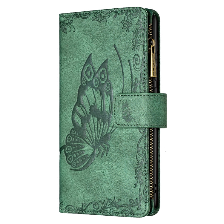 For Samsung Galaxy A52 4G / 5G Flying Butterfly Embossing Pattern Zipper Horizontal Flip Leather Case with Holder & Card Slots & Wallet(Green) by buy2fix
