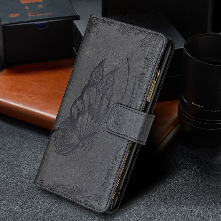 For Samsung Galaxy S21 FE Flying Butterfly Embossing Pattern Zipper Horizontal Flip Leather Case with Holder & Card Slots & Wallet(Black) by buy2fix