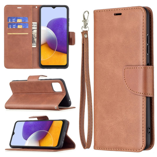 For Samsung Galaxy A22 5G Retro Lambskin Texture Pure Color Horizontal Flip PU Leather Case with Holder & Card Slots & Wallet & Lanyard(Brown) by buy2fix