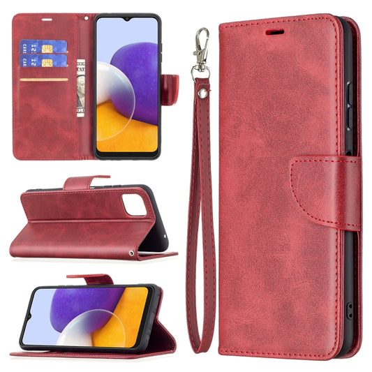 For Samsung Galaxy A22 5G Retro Lambskin Texture Pure Color Horizontal Flip PU Leather Case with Holder & Card Slots & Wallet & Lanyard(Red) by buy2fix