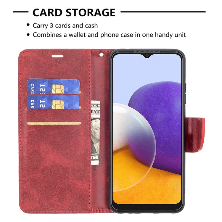 For Samsung Galaxy A22 5G Retro Lambskin Texture Pure Color Horizontal Flip PU Leather Case with Holder & Card Slots & Wallet & Lanyard(Red) by buy2fix