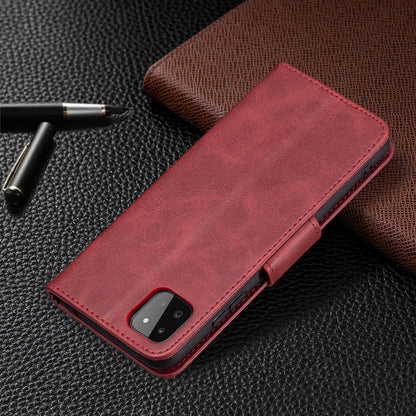 For Samsung Galaxy A22 5G Retro Lambskin Texture Pure Color Horizontal Flip PU Leather Case with Holder & Card Slots & Wallet & Lanyard(Red) by buy2fix