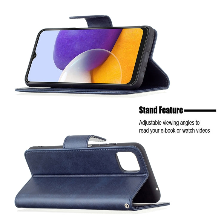 For Samsung Galaxy A22 5G Retro Lambskin Texture Pure Color Horizontal Flip PU Leather Case with Holder & Card Slots & Wallet & Lanyard(Blue) by buy2fix