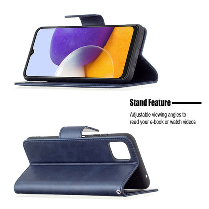 For Samsung Galaxy A22 5G Retro Lambskin Texture Pure Color Horizontal Flip PU Leather Case with Holder & Card Slots & Wallet & Lanyard(Blue) by buy2fix