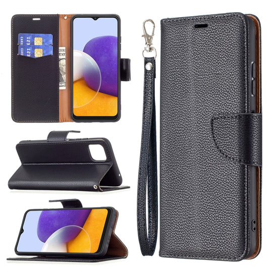 For Samsung Galaxy A22 5G Litchi Texture Pure Color Horizontal Flip Leather Case with Holder & Card Slots & Wallet & Lanyard(Black) by buy2fix