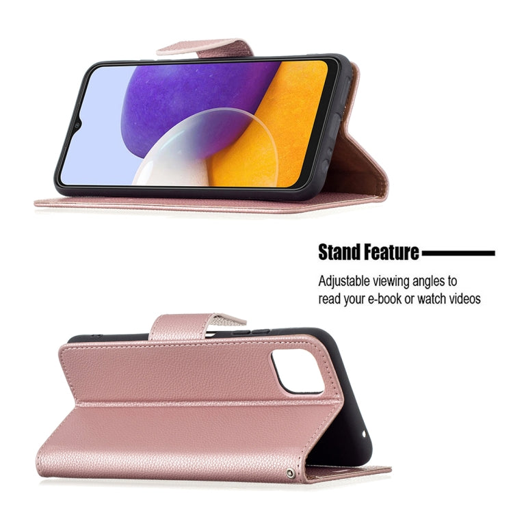 For Samsung Galaxy A22 5G Litchi Texture Pure Color Horizontal Flip Leather Case with Holder & Card Slots & Wallet & Lanyard(Rose Gold) by buy2fix
