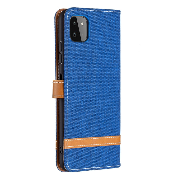 For Samsung Galaxy A22 5G Color Matching Denim Texture Horizontal Flip Leather Case with Holder & Card Slots & Wallet & Lanyard(Royal Blue) by buy2fix