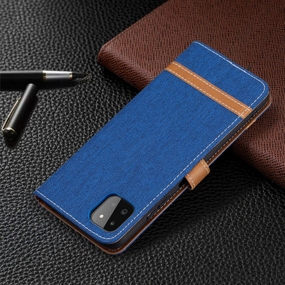 For Samsung Galaxy A22 5G Color Matching Denim Texture Horizontal Flip Leather Case with Holder & Card Slots & Wallet & Lanyard(Royal Blue) by buy2fix