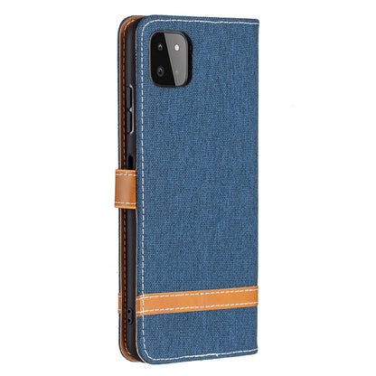 For Samsung Galaxy A22 5G Color Matching Denim Texture Horizontal Flip Leather Case with Holder & Card Slots & Wallet & Lanyard(Dark Blue) by buy2fix
