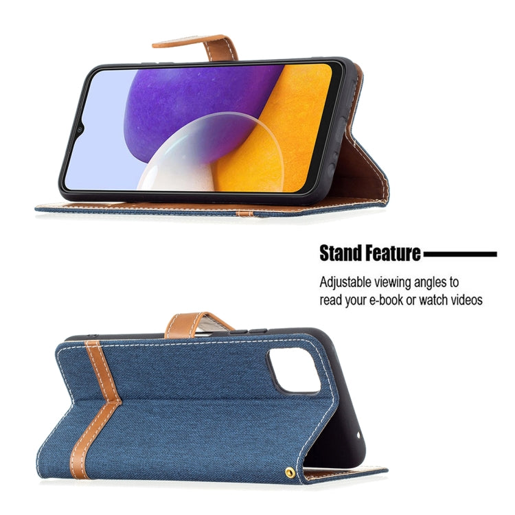 For Samsung Galaxy A22 5G Color Matching Denim Texture Horizontal Flip Leather Case with Holder & Card Slots & Wallet & Lanyard(Dark Blue) by buy2fix