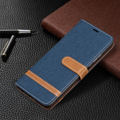 For Samsung Galaxy A22 5G Color Matching Denim Texture Horizontal Flip Leather Case with Holder & Card Slots & Wallet & Lanyard(Dark Blue) by buy2fix