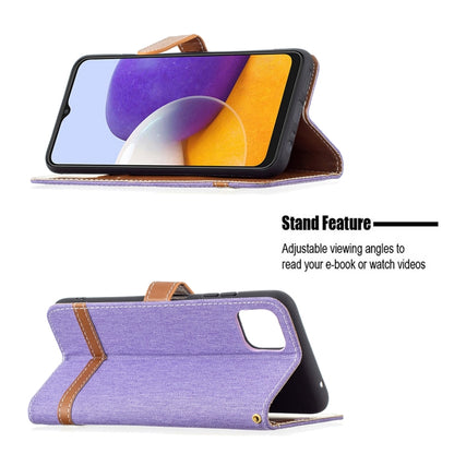 For Samsung Galaxy A22 5G Color Matching Denim Texture Horizontal Flip Leather Case with Holder & Card Slots & Wallet & Lanyard(Purple) by buy2fix