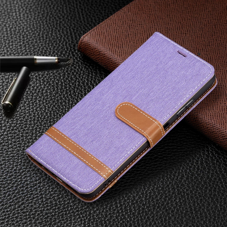 For Samsung Galaxy A22 5G Color Matching Denim Texture Horizontal Flip Leather Case with Holder & Card Slots & Wallet & Lanyard(Purple) by buy2fix