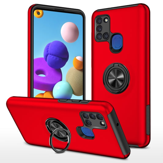 For Samsung Galaxy A21s PC + TPU Shockproof Magnetic Protective Case with Invisible Ring Holder(Red) by buy2fix
