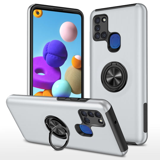 For Samsung Galaxy A21s PC + TPU Shockproof Magnetic Protective Case with Invisible Ring Holder(Silver)