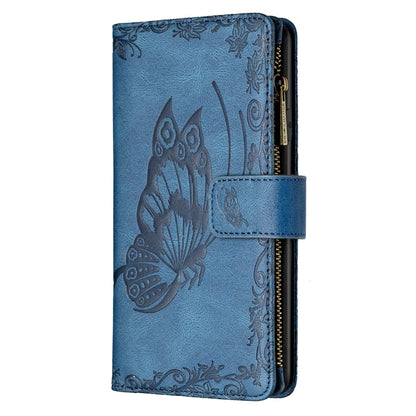 For iPhone 8 / 7 Flying Butterfly Embossing Pattern Zipper Horizontal Flip Leather Case with Holder & Card Slots & Wallet(Blue) by buy2fix