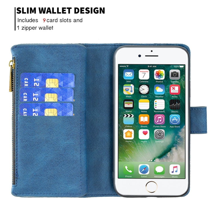 For iPhone 8 / 7 Flying Butterfly Embossing Pattern Zipper Horizontal Flip Leather Case with Holder & Card Slots & Wallet(Blue) by buy2fix