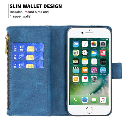 For iPhone 8 / 7 Flying Butterfly Embossing Pattern Zipper Horizontal Flip Leather Case with Holder & Card Slots & Wallet(Blue) by buy2fix