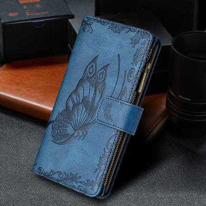 For iPhone 8 / 7 Flying Butterfly Embossing Pattern Zipper Horizontal Flip Leather Case with Holder & Card Slots & Wallet(Blue) by buy2fix