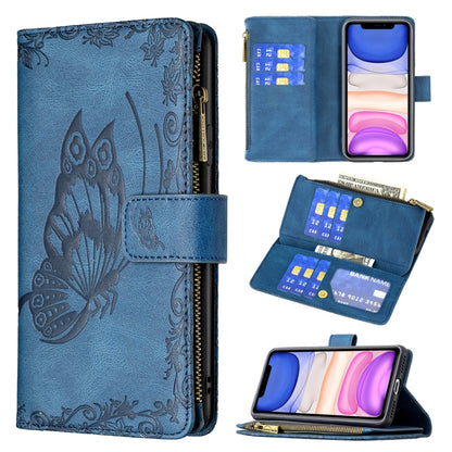For iPhone 11 Flying Butterfly Embossing Pattern Zipper Horizontal Flip Leather Case with Holder & Card Slots & Wallet(Blue) by buy2fix