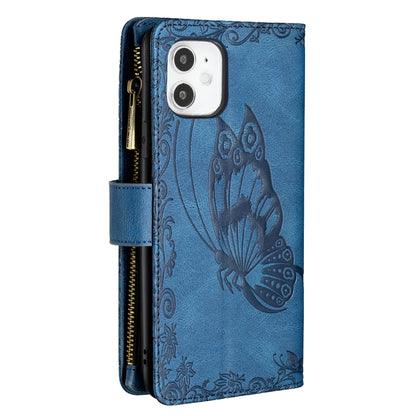 For iPhone 11 Flying Butterfly Embossing Pattern Zipper Horizontal Flip Leather Case with Holder & Card Slots & Wallet(Blue) by buy2fix