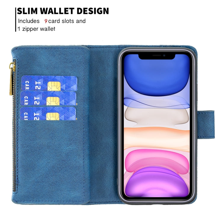 For iPhone 11 Flying Butterfly Embossing Pattern Zipper Horizontal Flip Leather Case with Holder & Card Slots & Wallet(Blue) by buy2fix