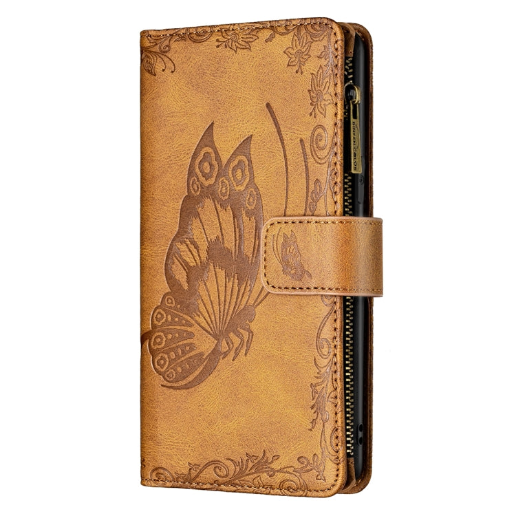 For iPhone 12 Pro Flying Butterfly Embossing Pattern Zipper Horizontal Flip Leather Case with Holder & Card Slots & Wallet(Brown) by buy2fix