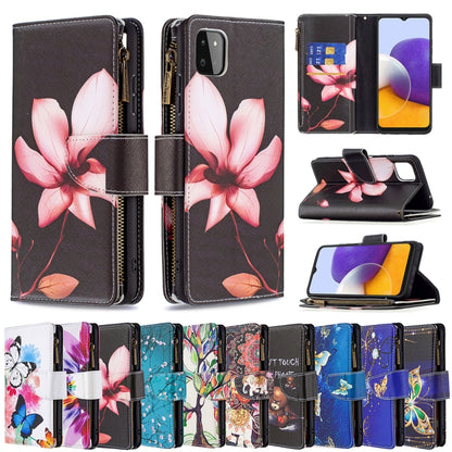 For Samsung Galaxy A22 5G Colored Drawing Pattern Zipper Horizontal Flip Leather Case with Holder & Card Slots & Wallet(Lotus) by buy2fix