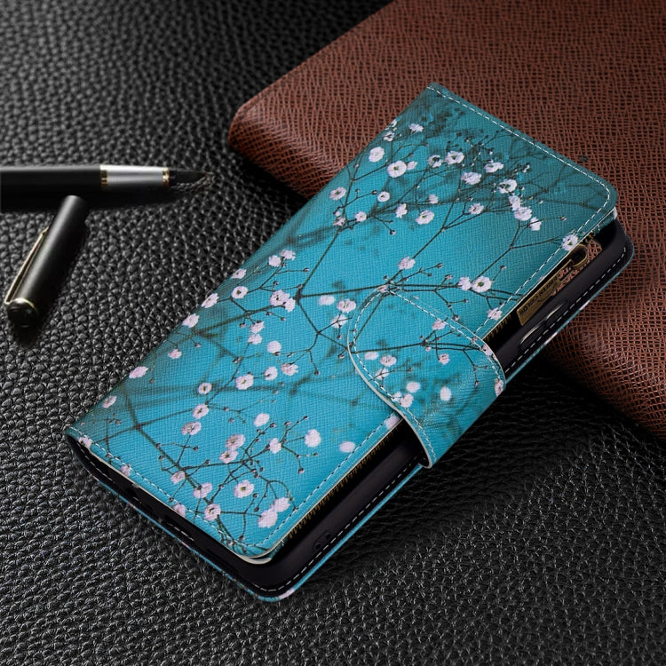 For Samsung Galaxy A22 5G Colored Drawing Pattern Zipper Horizontal Flip Leather Case with Holder & Card Slots & Wallet(Plum Blossom) by buy2fix