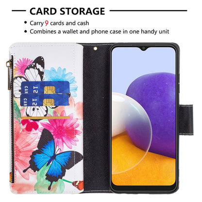 For Samsung Galaxy A22 5G Colored Drawing Pattern Zipper Horizontal Flip Leather Case with Holder & Card Slots & Wallet(Two Butterflies) by buy2fix