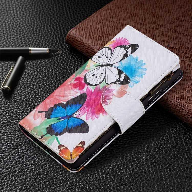 For Samsung Galaxy A22 5G Colored Drawing Pattern Zipper Horizontal Flip Leather Case with Holder & Card Slots & Wallet(Two Butterflies) by buy2fix