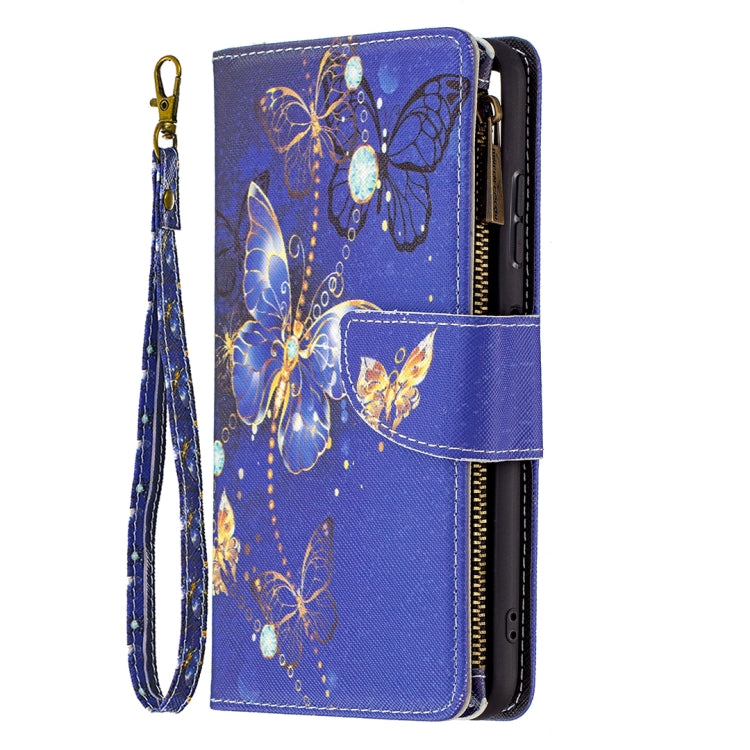 For Samsung Galaxy A22 5G Colored Drawing Pattern Zipper Horizontal Flip Leather Case with Holder & Card Slots & Wallet(Purple Butterfly) by buy2fix