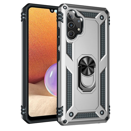For Samsung Galaxy A32 4G Shockproof TPU + PC Protective Case with 360 Degree Rotating Holder(Silver)
