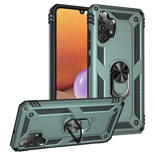For Samsung Galaxy A32 4G Shockproof TPU + PC Protective Case with 360 Degree Rotating Holder(Green) by buy2fix